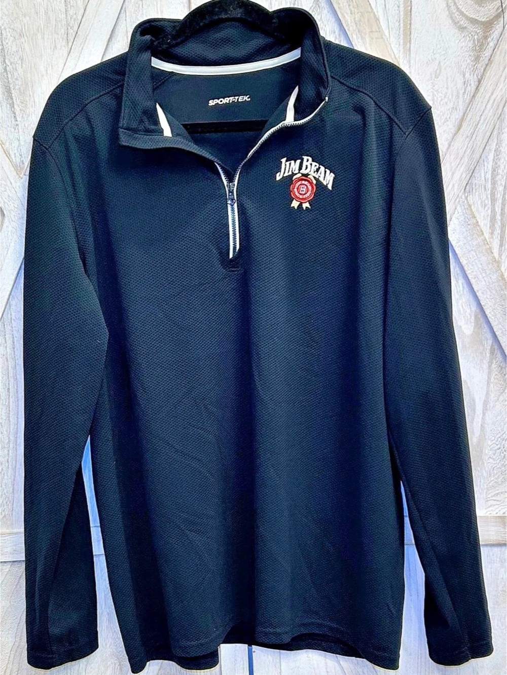 Jim Beam Sportek Men's Black Quarter Zip Jersey Size Large Embroidered Burbon